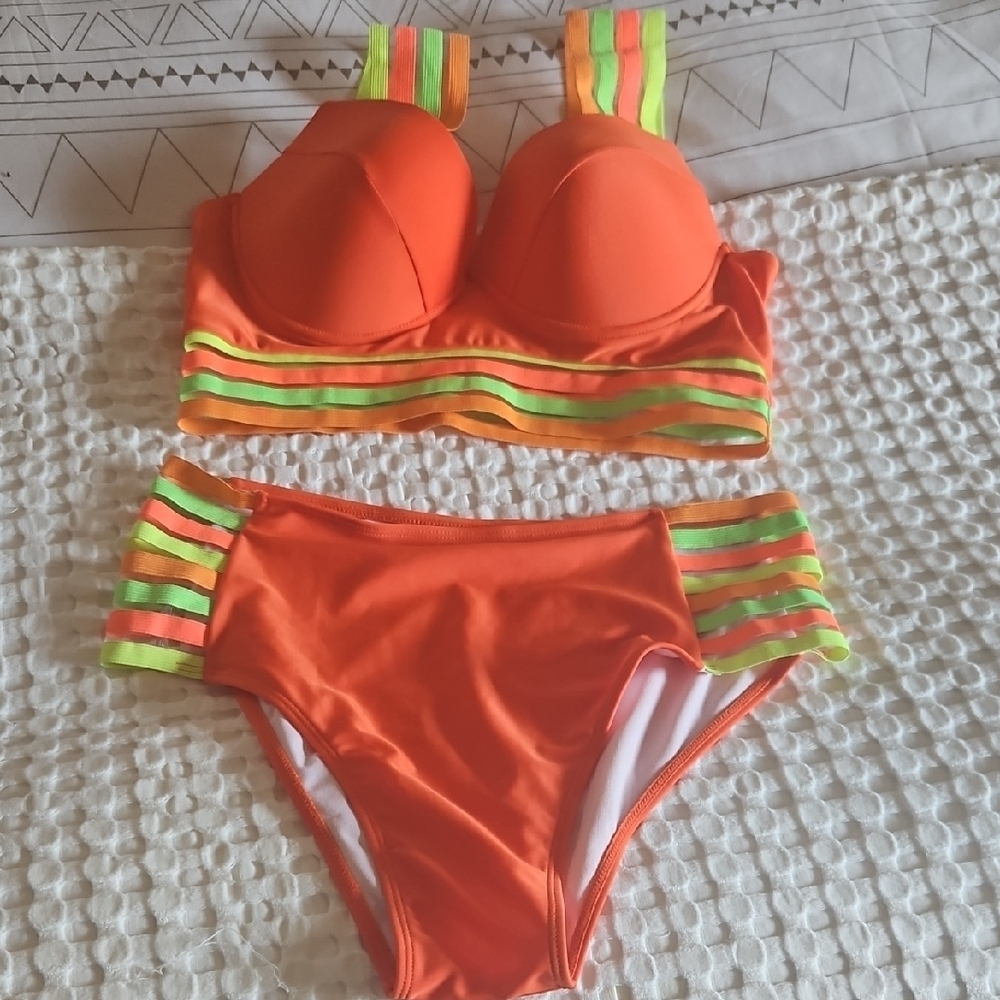 Orange and Yellow Striped Bikini Set 1 X